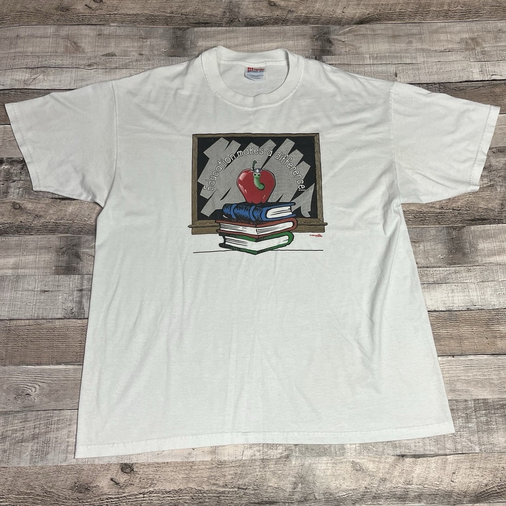 Bookworm Shirt Size Large White Vintage 90s Reading Makes A Difference School